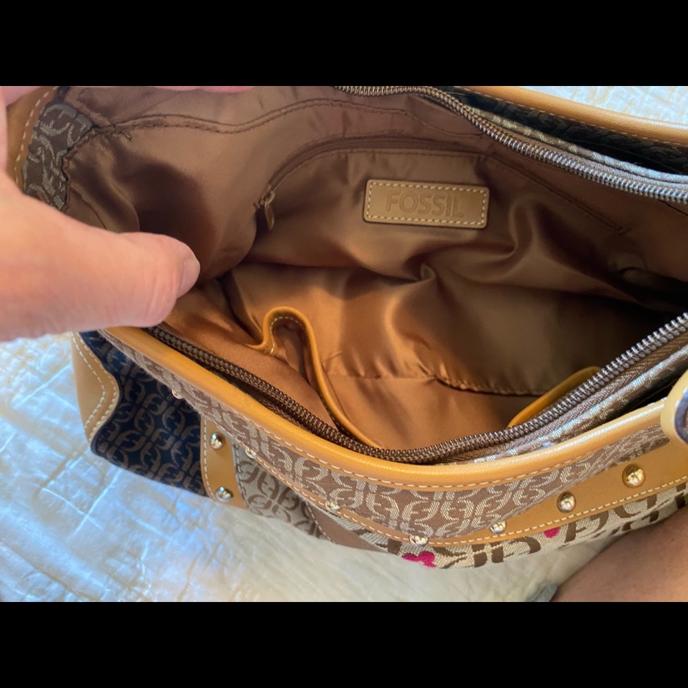 Fossil leather and canvas hand/shoulder bag